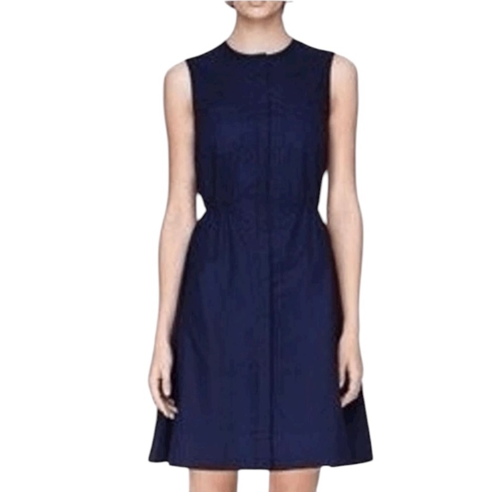 Theory Ketan Navy Blue Poplin Sleeveless Button Front  A-Line Dress - 12